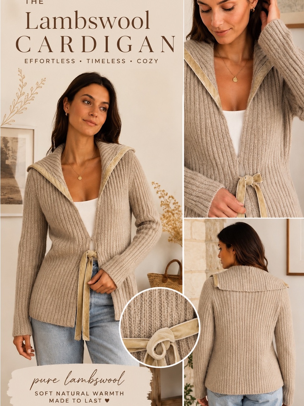 Vintage Boden 100% Lambswool Rob knit wrap cardigan sweater Velvet trim size 12